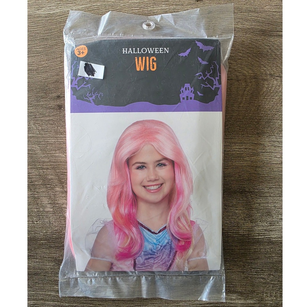 Kids Pink Ombre Costume Wig Long Wavy Synthetic Hair Halloween Meijer Ages 3+